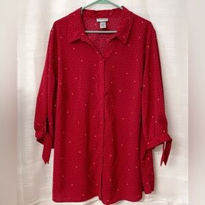 Catherines 1X Hearts Red Black White Button-Down Shirt plus size 18/20W